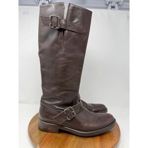 Studio Pollini Womens Brown Leather Riding High Buckle Boots Size 8